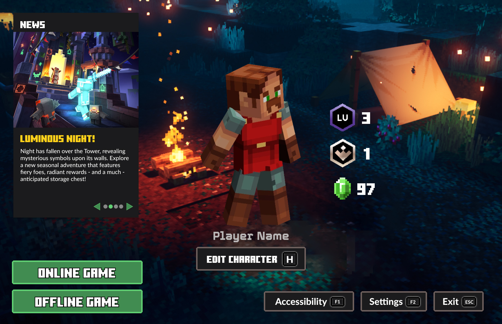 Minecraft dungeons main menu