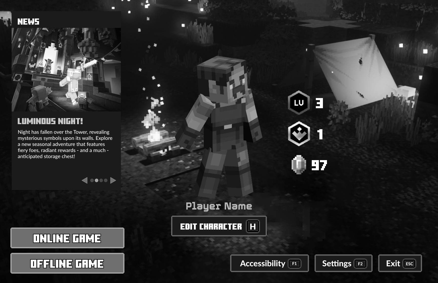 Minecraft dungeons main menu color blind test after redesign